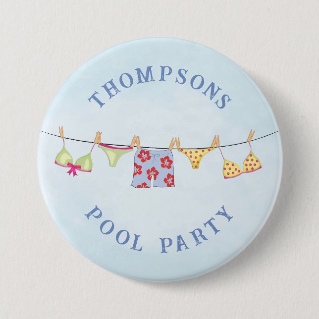 Cute Custom Family Whimsical Fun Pool Party  7.5 Cm Round Badge (Front)