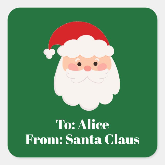 Cute Custom From Santa Claus Green Christmas Gift  Square Sticker (Front)