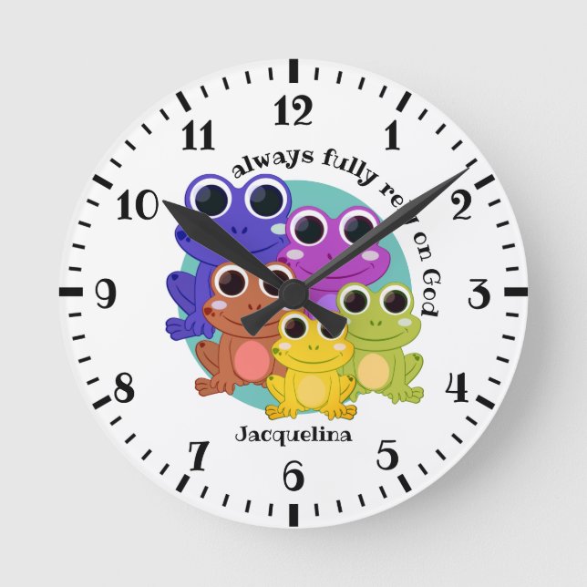 Cute Custom FULLY RELY ON GOD Christian Frog  Roun Round Clock (Front)
