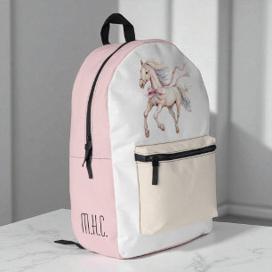 Cute Custom Girly Horse Pink Bow Watercolor Girls Printed Backpack