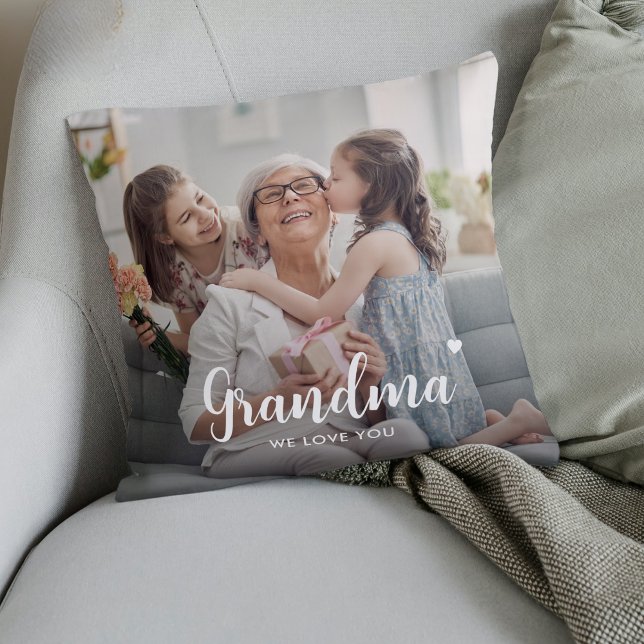 Cute Custom Grandma Two Photo Keepsake Cushion (Creator Uploaded)
