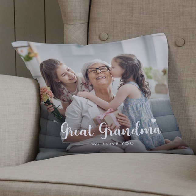 Cute Custom Great Grandma Two Photo Keepsake Cushion (Creator Uploaded)