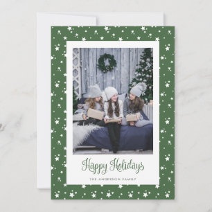 Cute Custom Green Stars Photo Holiday Card