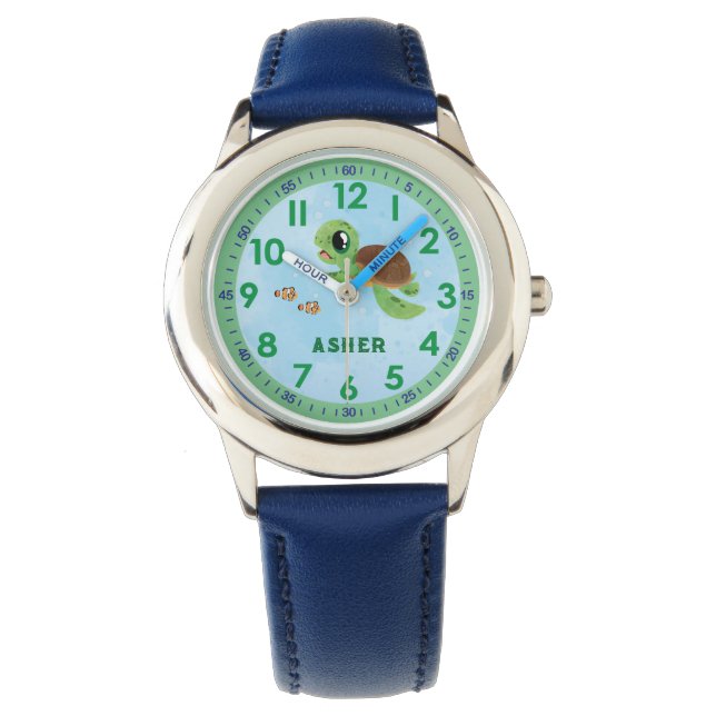 Cute Custom Green Turtle Cartoon Kids Watch (Front)