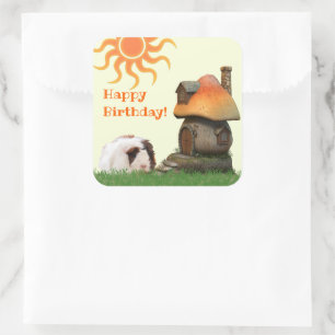 Cute Custom Guinea Pig Mushroom House Square Sticker
