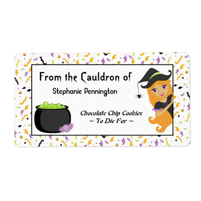 Cute custom Halloween witch cooking baking labels (Front)