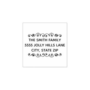 Cute Custom Hand Drawn Family Name Return Address Rubber Stamp