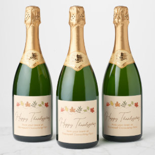 Cute Custom Happy Thanksgiving Leaves Party Sparkling Wine Label