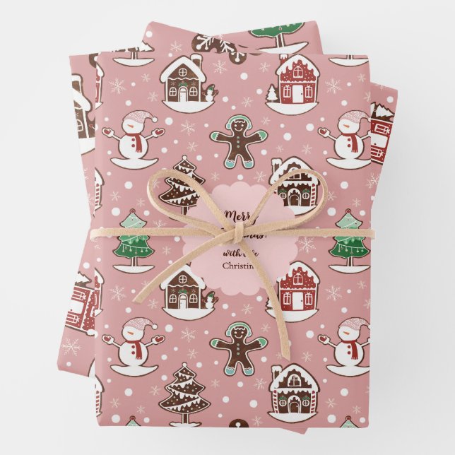 Cute Custom Holiday Cookie Pattern Christmas Wrapping Paper Sheet (In situ)