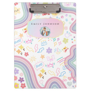 Cute Custom Kid Name & Photo Colourful  Clipboard