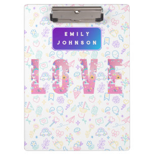Cute Custom  Kid’s Name Colourful Patterns Clipboard