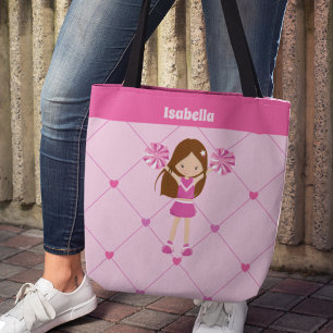 Cute Custom Kids Cheerleading Pink Cheer Tote Bag