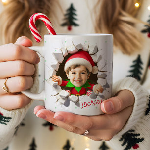 Cute Custom Kids Face Photo Funny Elf Christmas Coffee Mug