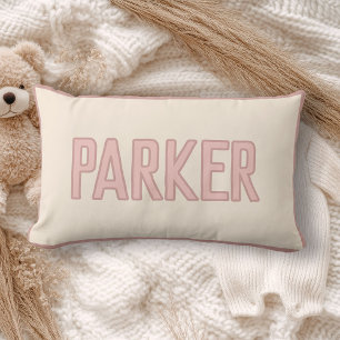 Cute Custom Kids Name with Faux Trim Pink Lumbar Cushion