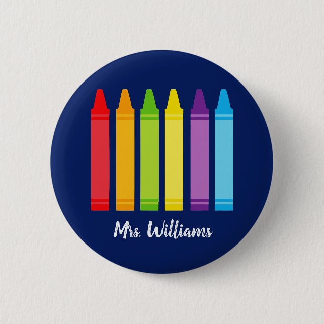 Cute Custom Kindergarten School Teacher Crayon 6 Cm Round Badge (Front)