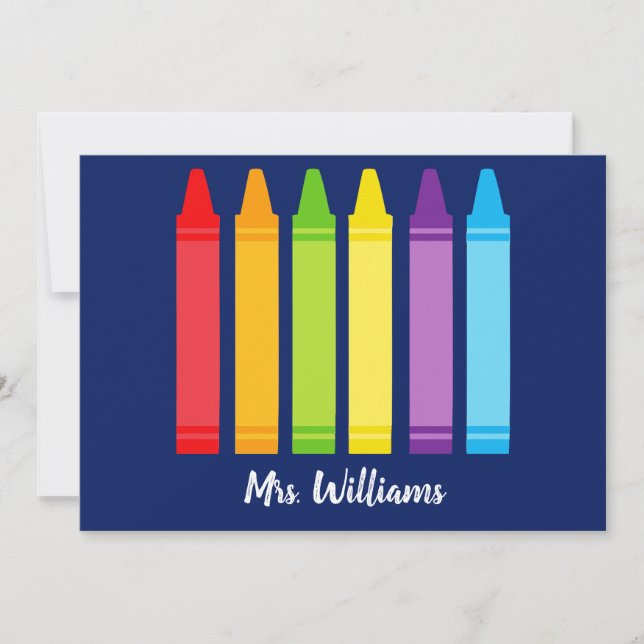 Cute Custom Kindergarten Teacher Crayon Card (Front)