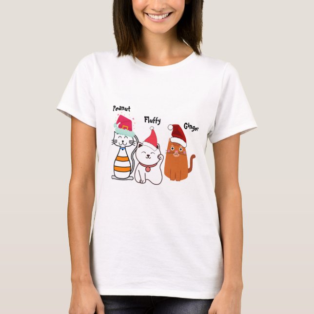 Cute Custom Kitty Cat Christmas  T-Shirt (Front)