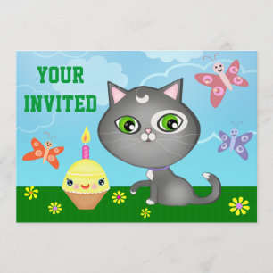 Cute Custom Kitty Kid's Birthday Party Invitation
