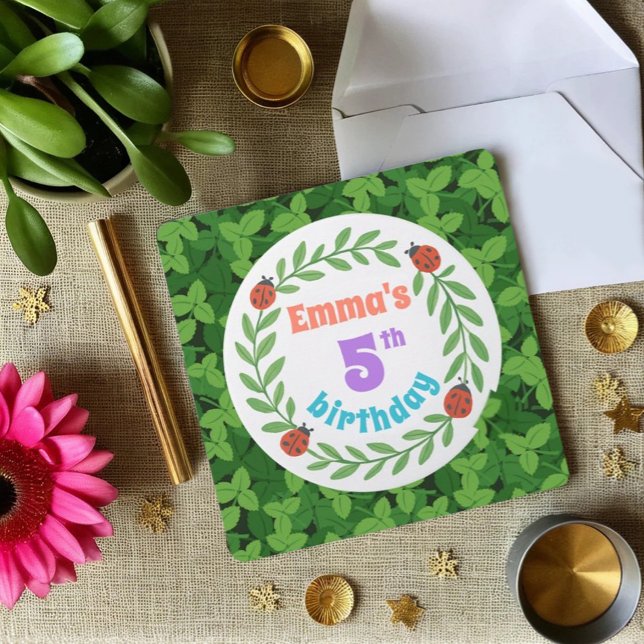 Cute Custom Ladybug & Leaf 5th Birthday Invitation (Creator Uploaded)