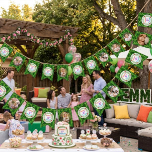 Cute Custom Ladybug & Leaf Photo Birthday Bunting