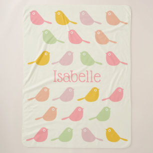 Cute Custom Little Birds Pastel Colors Girl's Sherpa Blanket