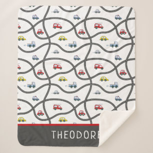 Cute Custom Little Boy Name Kids Car Sherpa Blanket
