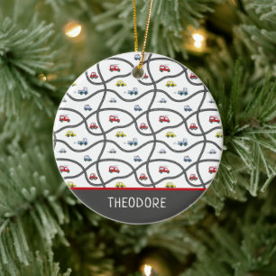 Cute Custom Little Boy's Name Car Christmas Ceramic Tree Decoration