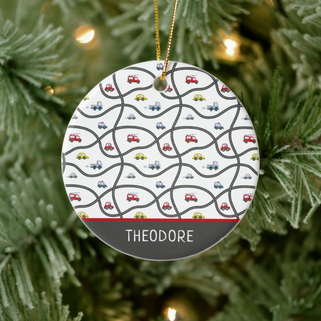 Cute Custom Little Boy's Name Car Christmas Ceramic Tree Decoration (Tree)