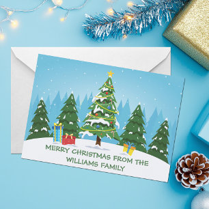 Cute Custom Merry Christmas Trees Blue Holiday Card