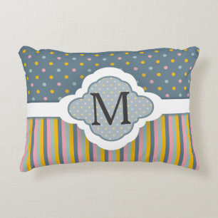 Cute Custom Monogram Polka Dot Stripes Pattern Decorative Cushion