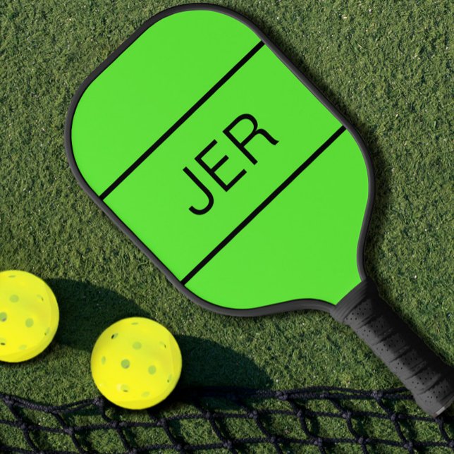 Cute Custom Monogrammed Initial Green Black Sports Pickleball Paddle (Creator Uploaded)