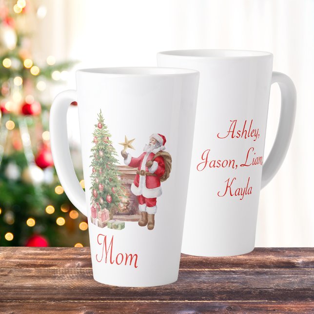 Cute Custom Mum Watercolor Christmas Santa  Latte Mug (Creator Uploaded)