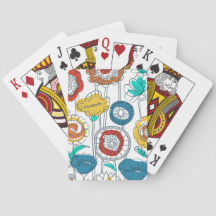 Cute Custom Name Abstract Modern Flowers Artsy Playing Cards