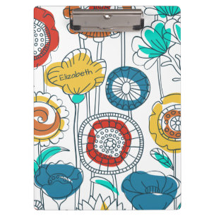 Cute Custom Name Abstract Modern Flowers Monogram Clipboard