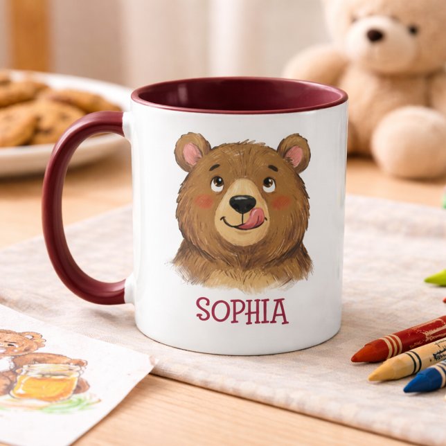 Cute Custom Name Bear Woodland Animal Kids Mug (Creator Uploaded)