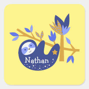 Cute Custom Name Blue Koala Bear Yellow background Square Sticker