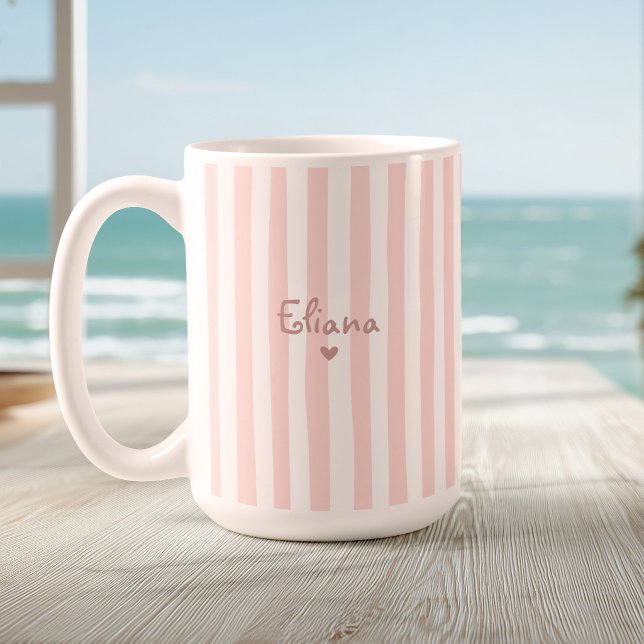 Cute Custom Name Blush Pink Stripes Girly Coffee Mug (Creator Uploaded)