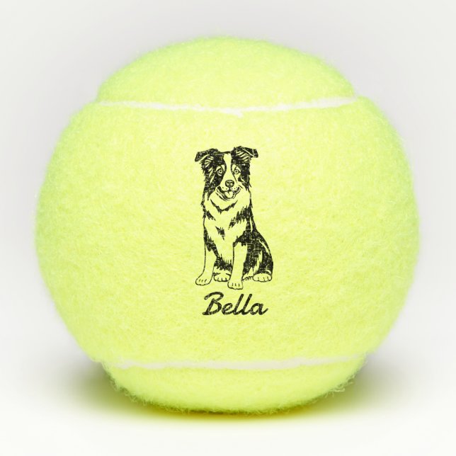 Cute Custom Name Border Collie Dog Toy  Tennis Balls (Front)