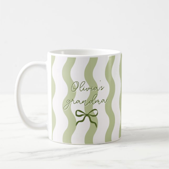 Cute Custom Name Bow Curvy Stripes Coffee Mug (Left)