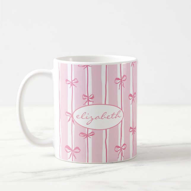 Cute Custom Name Bow Stripes Coffee Mug (Left)