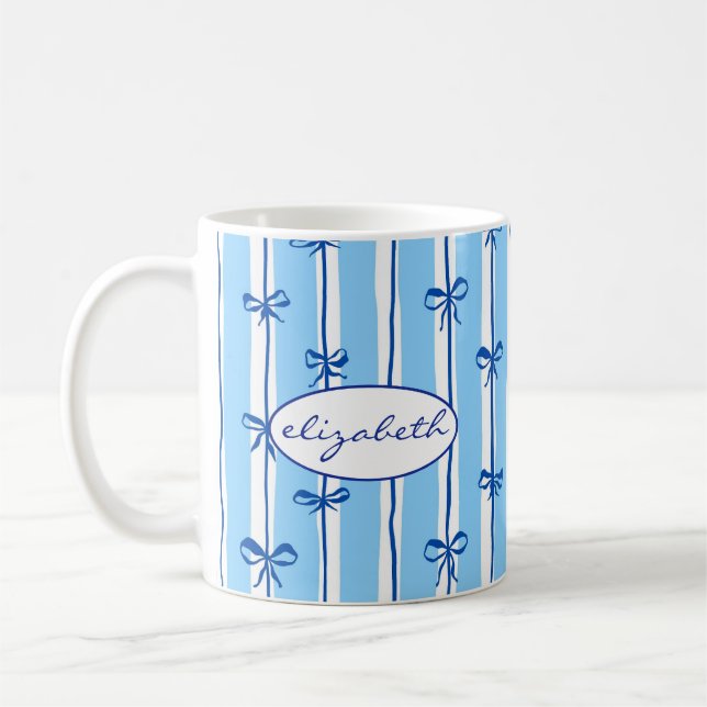 Cute Custom Name Bow Stripes Coffee Mug (Left)