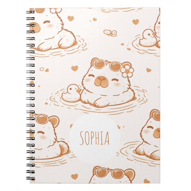 Cute Custom Name Capybara Girls School Notebook (Front)
