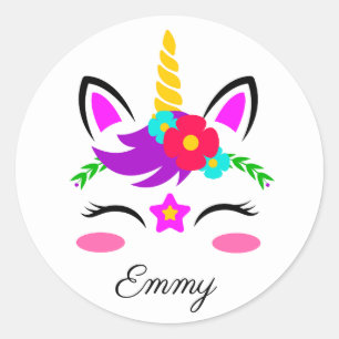 Cute Custom Name & Colour Little Blushing Unicorn Classic Round Sticker