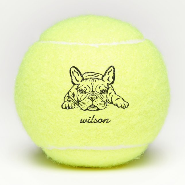 Cute Custom Name French Bulldog Frenchie Toy  Tennis Balls (Front)