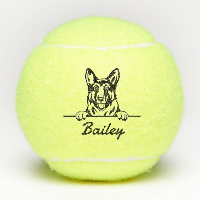 Cute Custom Name German Shepherd Dog Toy  Tennis Balls (Front)