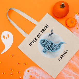 Cute Custom Name Ghost Word Art Trick or Treat Tote Bag