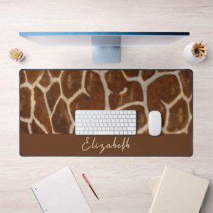 Cute Custom Name Giraffe Fur Pattern Desk Mat