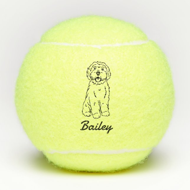 Cute Custom Name Goldendoodle Labradoodle Doodle Tennis Balls (Front)