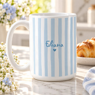 Cute Custom Name Light Blue Stripes Girly Coffee Mug