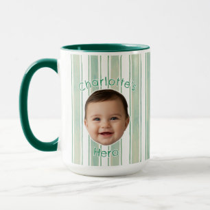 Cute Custom Name Light Green Stripes Coffee Mug